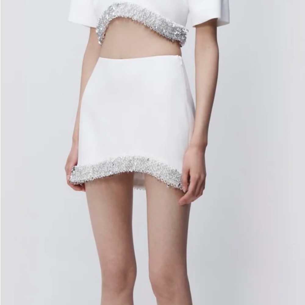 Jonathan Simkhai White And Silver Skirt View 3